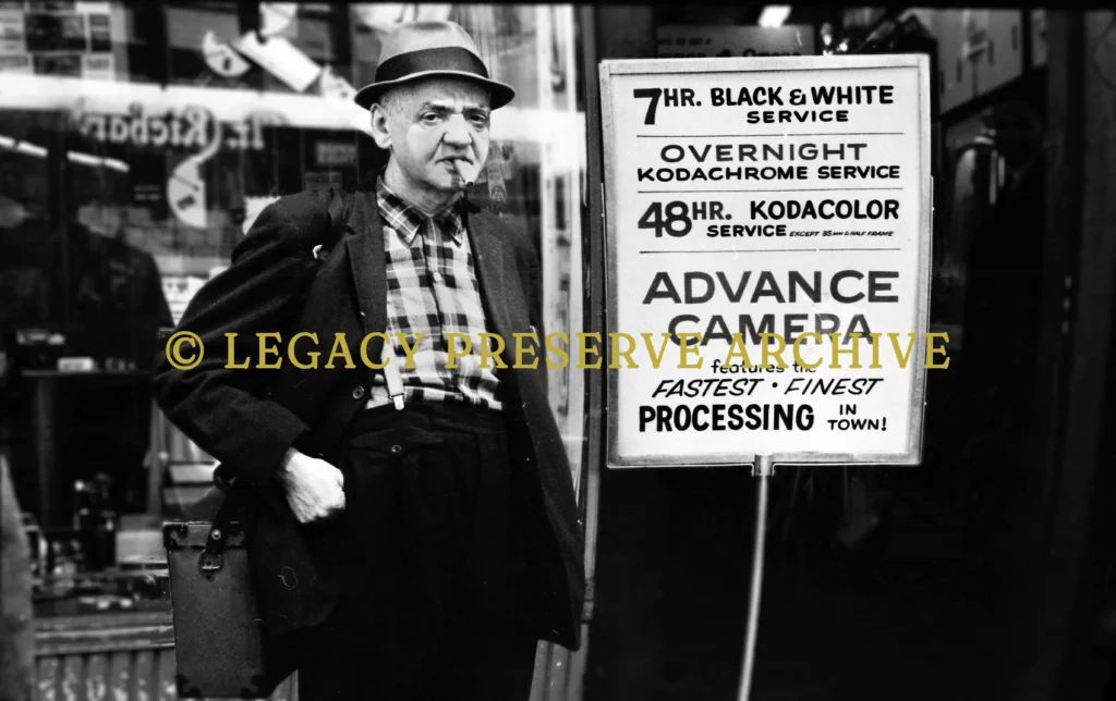 Street photographer Weegee Arthur Fellig in Manhattan New York City 1959 photographed by David Gahr 35mm film